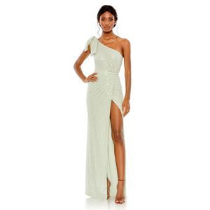 MAC DUGGAL PEARL EMBELLISHED SOFT TIE ONE SHOULDER GOWN US 6 $598